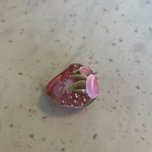 Elegant Pink Floral Dome Women's Ring